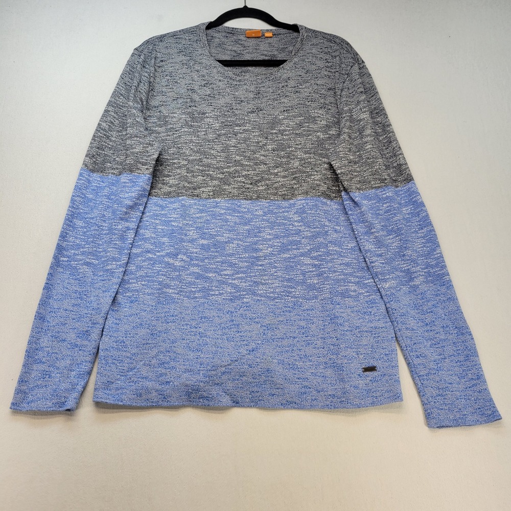 Hugo Boss Orange Long Sleeve Shirt Mens Medium Blue Gray Colorblock Cotton Knit